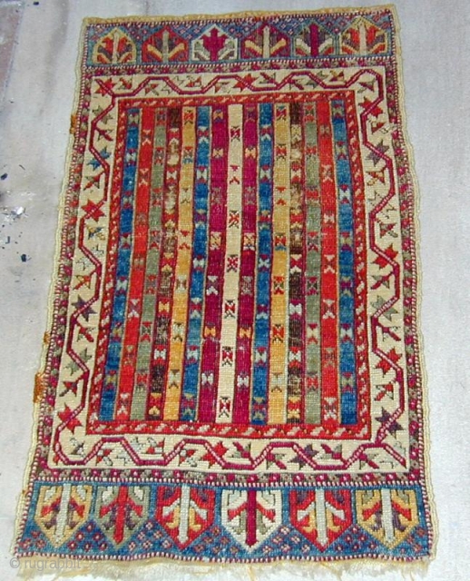 Anatolian Yastik WITH GLORIOUS COLORS AND GOOD PILE, 19th.Cent.,3\'X 1\'9\'\'.                       