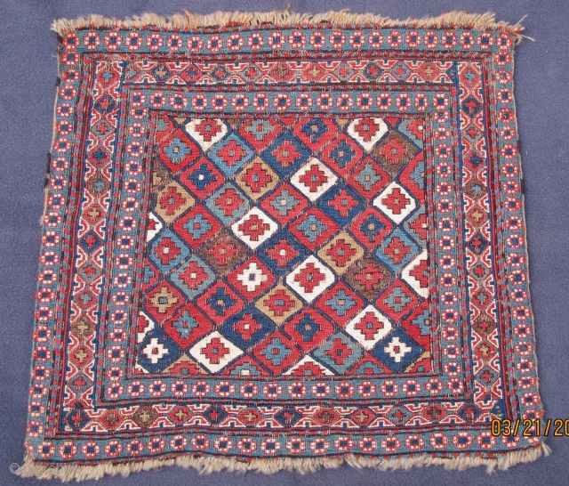  Finely woven Qarabagh soumak saddlebag face, all whites are cotton, 19th. century,20" X 18"[51 x 46cm]                