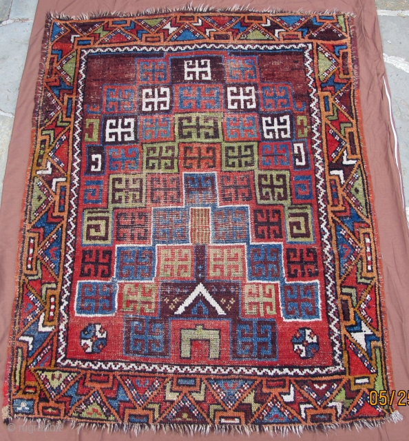 Karaman prayer rug with unusual design and color palette, early 19th. century,
48" X 38"[122 X 97cm]                 