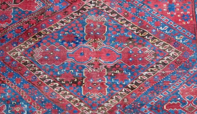 Fragmentary Beshir main carpet with wonderful colors, 19th. century, 9'8" X  6'8"[295 X  203cm]                 