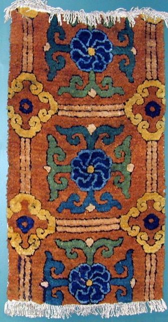Fragment of a Large-Knotted Ming Chinese Carpet, Silk Warps-Cotton Wefts, 16th. century, 20 1/2''x 30'', Full Pile. Click on Main Image for View of Back.        