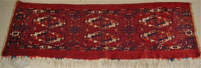 Tekke Torba with interesting tertiary elements and wonderful colors in excellent condition, 19th. century,
50'' X 18''.                 