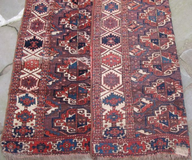 Rare and colorful early 19th. century Chodor Chuval-Gul main carpet with silk highlights,
102" X 68"[259 X 173cm].                
