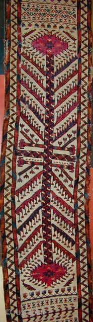 Salor tent-band fragment with red and yellow silk, 19th. century, 93'' x 15''.                    