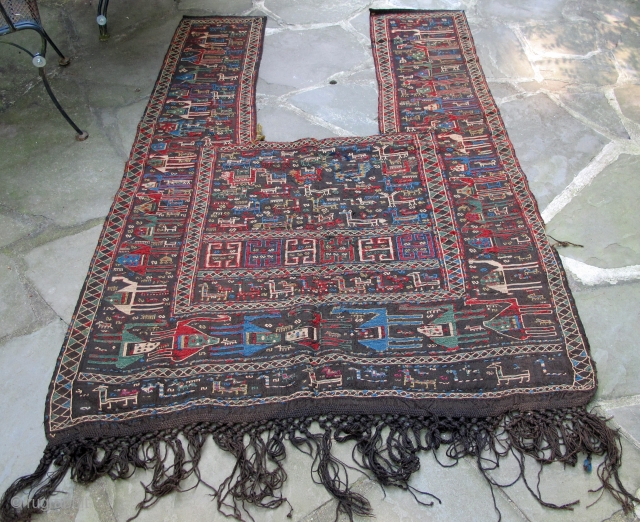 Wonderful Verneh Horse Cover from Azerbaidjan, natural dyes, 19th. century, 70" X 50"(178 X 127cm)                  