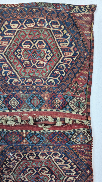  A Dynamic Turkish  Khorjin(double bag), circa 1900 or before with a wonderful array of all-natural dyes. It's made in the mix weave technique and the condition is good for the  ...