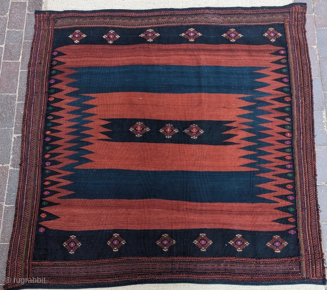 A Dynamic Afshar sofrah from the late 19th Century, a beautiful range of greens, blues, and red colors, in excellent condition, size is 5'2" by 5'5", you can contact us directly at  ...