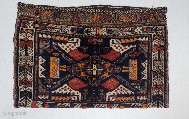 A classic larger Afshar bag from E.Persia circa 1930-40, with deep saturated colors and a nice bird design, in excellent condition with an original back, size 1'10" by 2'8", you can direct  ...