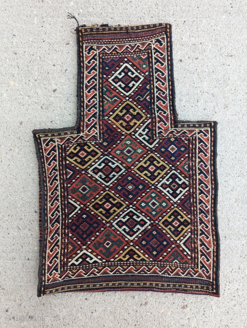 A Dynamic Kurd Saltbag of the highest quality,circa 1910 or earlier, with a great range of colors, excellent condition,size 2 by 1'2"           