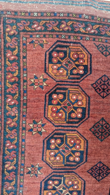 Turkmen wedding rug, circa 1900 or before, from the Amu darya region, in excellent condition, with a gorgeous range of natural dyes, original kilim end on both sides.
You can directly contact us;  ...