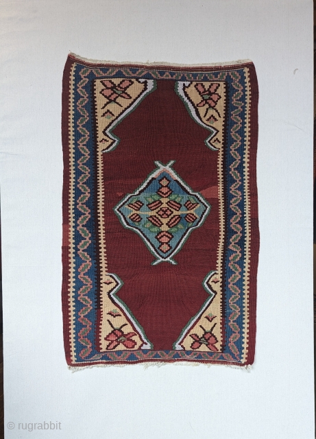 Antique small Bijar Kilim, circa 1930 or before, in excellent condition with a wonderful range of natural dyes, size 2`6" by 3`1", you can contact us directly at rubiadarya@mymts.net    