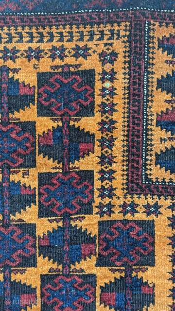 Antique Baluch prayer rug, circa 1920 or before, with soft lustrous wool and silk highlights, use of henna as the main source of dyes with wonderful use of light indigo color, it's  ...