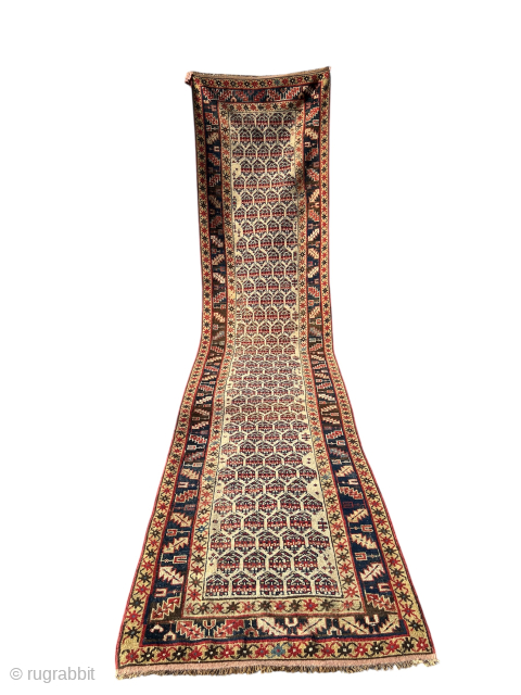 An antique North West Persian runner With a Very Good Size With Few Professional Restoration Size 400/85. Contact me directly knaqeebullah489@gmail.com            