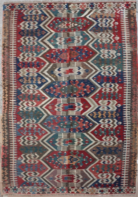 Turkish Aydin Kilim

	
Category:Antique
Origin:Turkish 	
City/Village:Aydin
Size cm:150 x 300
Size ft:5'0'' x 10'0''
Code No:F970
Availability:In Stock
Price:On Request

This Kilim rug is over hundred years old and very good condition         