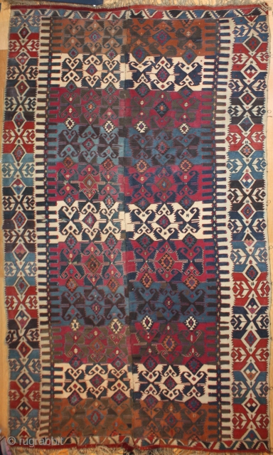 Beautiful hand-woven Tribal and Village Antique Turkish Konya Kilim Rug, Size 350 x 185cm.
This piece is Over Hundred years old and in very good condition.        
