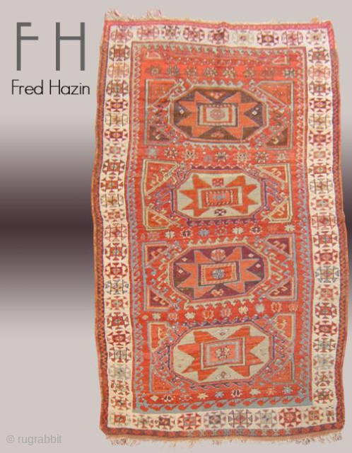 Stock #A159 | Konya | Circa :1870s | Size: 4.2 x 8.4 feet Info: This piece has good pile and it has minor old reapir look at second photo.    