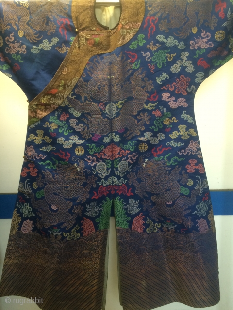 Wonderful Antique Chinese Imperial Ming Dynasty Style Silk Blue Dragon Robe 19Century

Excellent condition.                    
