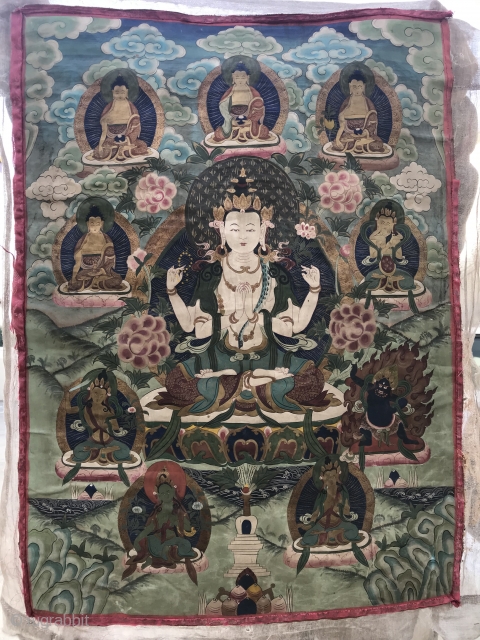 Buddhist Tangka Painting

Chenrezik Buddha embodiment of compassion of all Buddhas in center with Manjushree the Bodhisattva of Wisdom, holding sword in one hand to cut off all delusion and Prajnaparamite Wisdom text  ...
