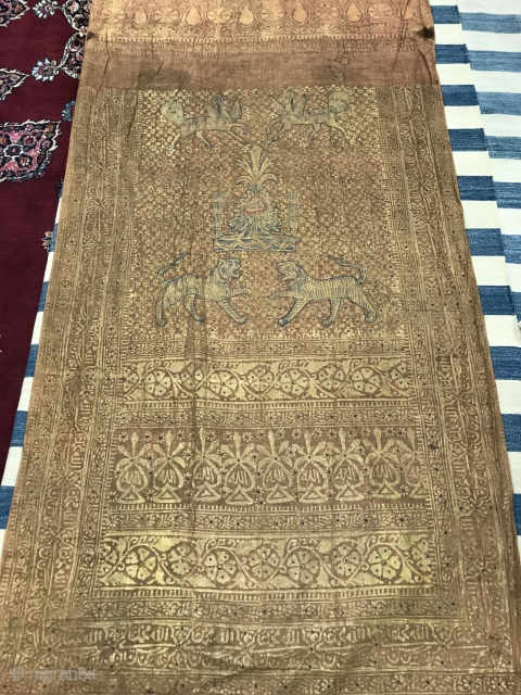 19th Century India Gold Block Print Textile.

Gold leaf block print using the Varak technique of transferring gold leaf from paper to block print. Made in Gujarat with symbols of the Nawab Sahib  ...