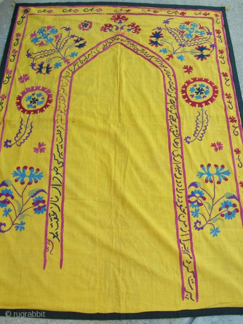  Prayer mirab cotton wall hanging with silk embroidery, Uzbeck.
Size: 54 inches x 41 inches. Age: 2nd half of the 20th century.           