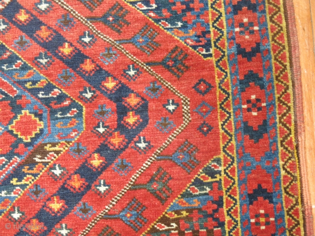 Antique Ersari.  Size is 6'1''x13'3''.

  I am not an expert with these things.  Bought this cause it was attractive.  Lower areas towards center of rug.  In my  ...