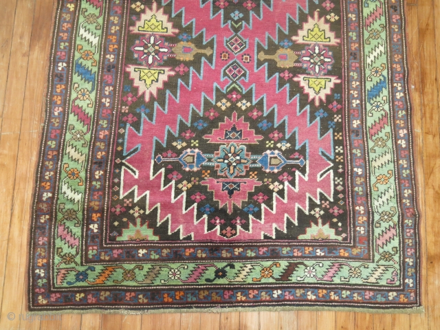 Antique Karabagh.  Crazy colors wacky design.  3'10''x12'9''  Very good condition.  No repairs re pile etc.              