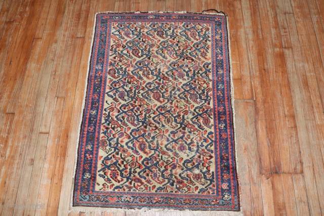 Antique Senneh 2'10''x4'1''.  Worn rug decorative.

                          