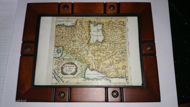 This is an original antique map of Persia by Adam Olearius, ca. 1647 A.D., with a later hand coloring in excellent condition. Approximately 5.5" x 5".       