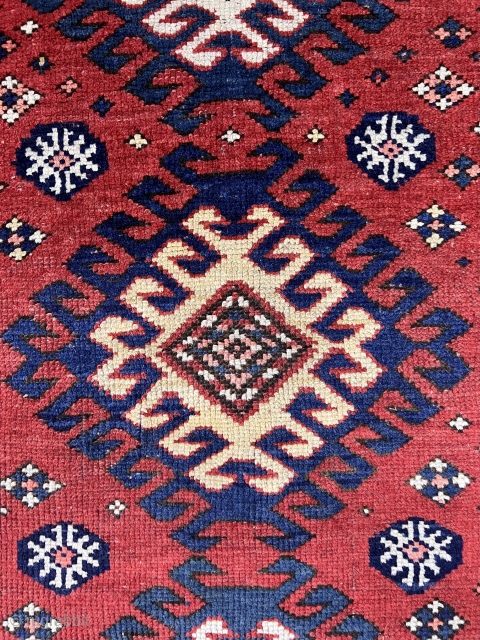 Antique Caucasian Borchalo rug 
size : 3`10"x 7`7" feet ( 1,16x2,30 cm ) nice condition and Spectacular colors if you need any information please contact with email to sahcarpets@gmail.com 
Thanks   