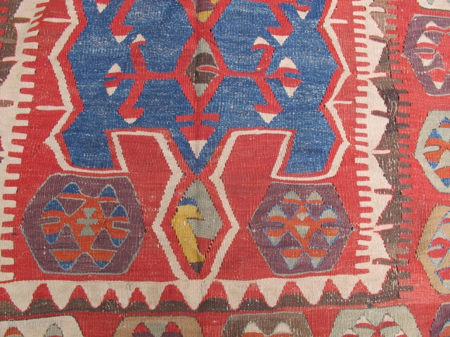 Antique Central Anatolian  Obrul Kilim Supereb  colours some brawn is need repair  but all most good condition  Circa 1850 or early        