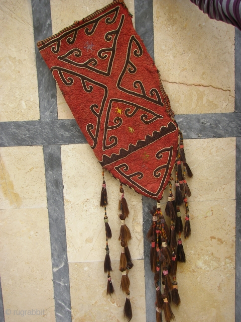 Central Asian Wonderful felt Okbash inside some silk and with horse hair tassels  Circa 1900                 
