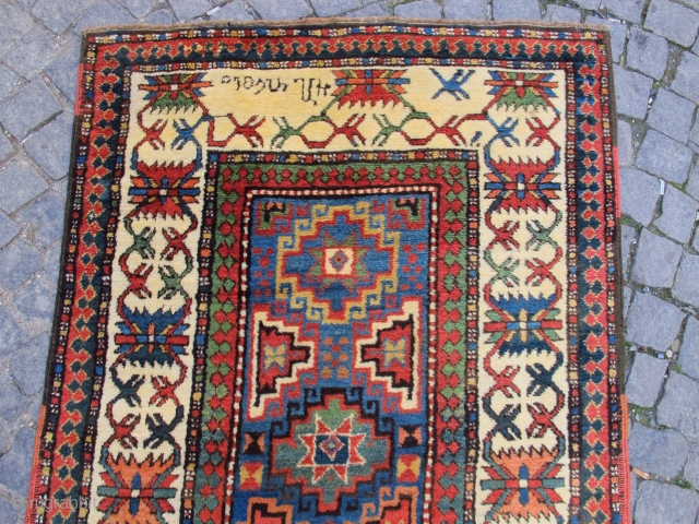 Antique Armenian Kasak Gallery carpet with Armenian words.
Full pile, excellent condition.
Size: 3,72 x 1,12 cm // 12 ft 3 in X 3 ft 8 in.
Circa 1880-90.       