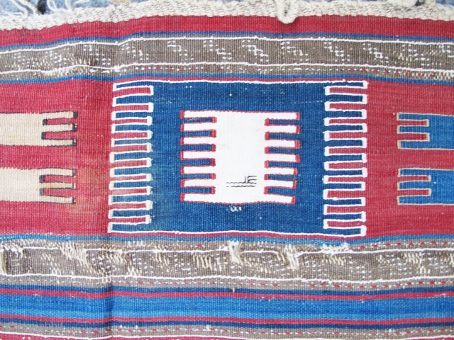 Antique Shirvan kilim fragment amazing colors Circa 1850                         