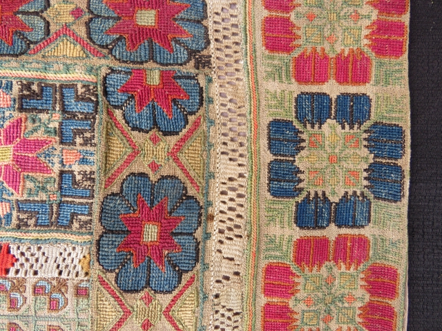 Antique Greek tixtile wonderful colors and excellent condition all original silk embroidery technique made size 30 x 30 inches ( 78x78 cm ) Circa 1850-1860        