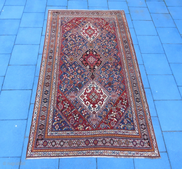 Qashgai Khamseh rug amazing colors super fine and nice condition all original size 8'2''x4'8'' feet ( 2,50x1,46 cm ) Circa 1870-1880            