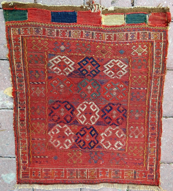 Persian Kurdish Sumak saddle bagface wonderful colors and all original Circa 1880                     