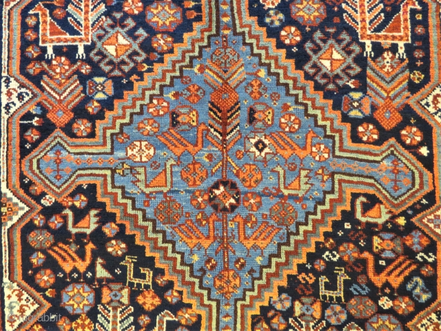 Antique Khamseh rug triple medallion wonderful colors and excellent condition all original Circa 1900- 1910                  