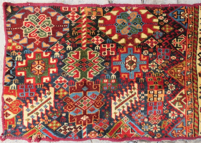 Antique Shekarlu Qashgai fragment amzing colors and wool size 90x45 cm Circa 1875                    