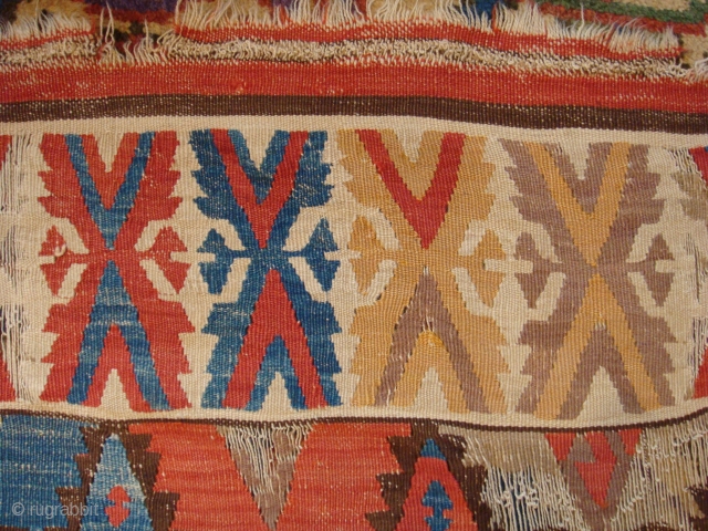 Antique Central Anatolian Kilim wonderful colours and  nice condition all orginal  it has some repair size:3,85 X 1,55 cm ( 5''1 X12''6 foot) circa 1880      
