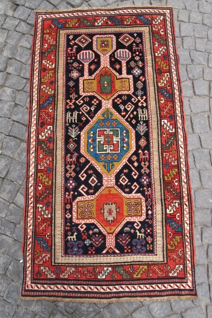 Wonderful Karabag carpet. Very nice colours, good condition. No any hole. Size: 75 x 39 inches (1,90 X 0,98 cm)  
Circa 1900 or 1910 
SOLD THANKS      