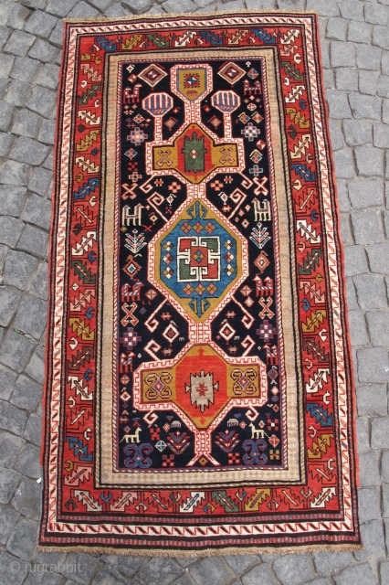 Wonderful Karabag carpet. Very nice colours, good condition. No any hole. Size: 75 x 39 inches (1,90 X 0,98 cm)  
Circa 1900 or 1910 
SOLD THANKS      