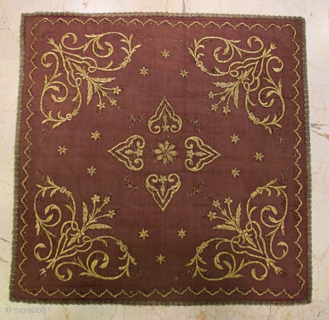 Ottoman golden thread  size 92x92 cm Circa 1870                        
