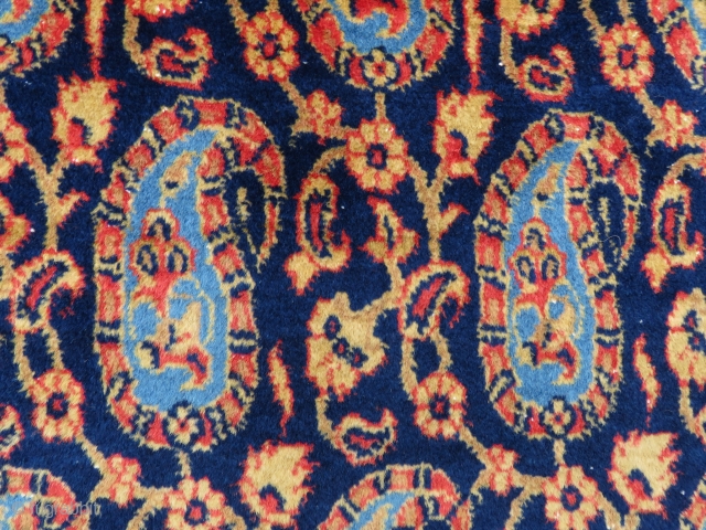 Persian Qoom carpet wonderful parlemant blue main color and all colors are vegetable excellent condition all original size 3,33 x 2,24 cm Circa 1920         