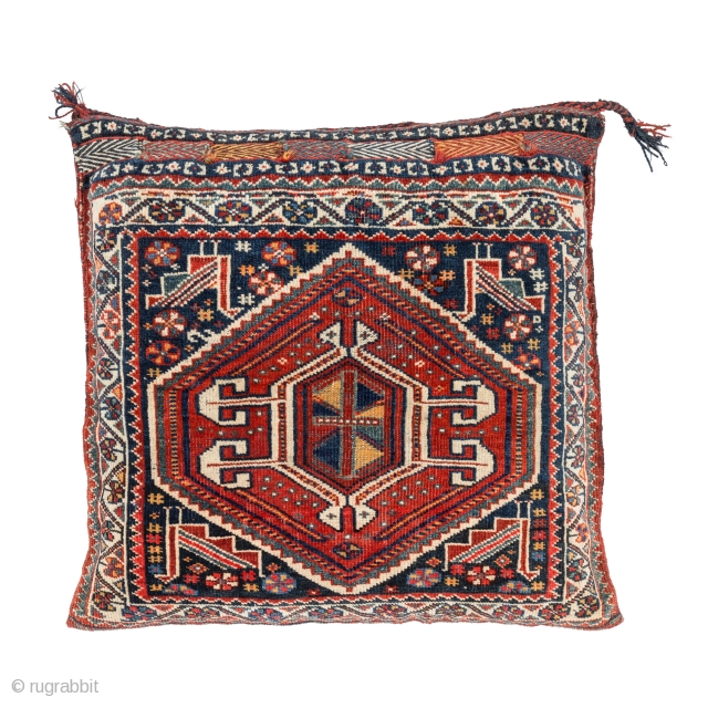 Qashqai Cushion, Late 19th century, Good condition with all natural colors, Not restored, Size: 60 x 60 cm. (24 x 24 inch). www.sadeghmemarian.com          