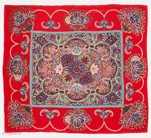Rasht Embroidery, Circa 1900, Good condition, Size: 59 x 53 cm. (23 x 21 inch).                  
