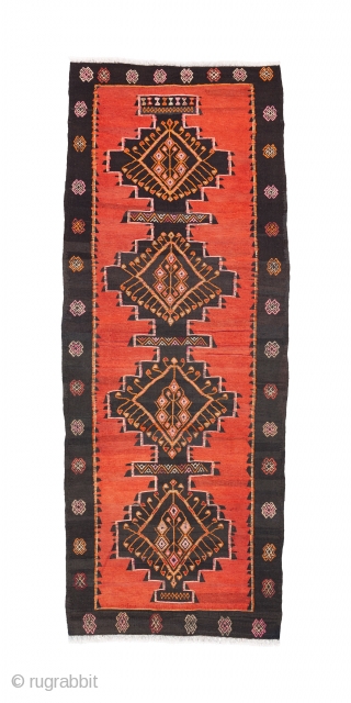 Decorative kilim from Morocco, Early 20th century, Great condition, Not restored, Size: 370 x 150 cm. (145 x 59 inch).             