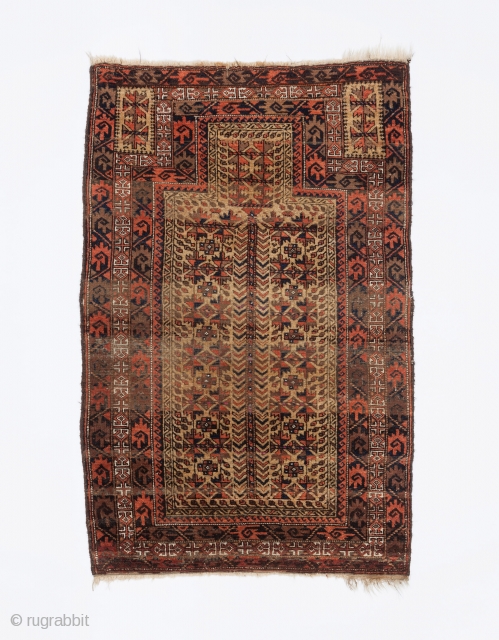 Baluch prayer rug, Late 19th century, All natural colours with silk, Not restored, Size: 157 x 100 cm. (62 x 39 inch).           