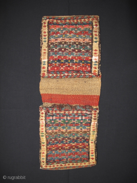 Small Bijar khorjin, Late 19th century, Soumak weaving, Original condition with natural dyes. Not restored, Size: 34 x 13 cm. 13.4"x 5".           