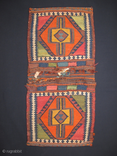 Kurdish saddle bag, Circa 1900, Excellent conditon with nice colors, Not restored, Size: 60 x 29 cm. 23.6" x 11.4".             