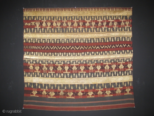 Indonesian Textile with golden threads, Circa 1900? Good and original condition, Size: 115 x 110 cm. 45.3" x 43.3".              